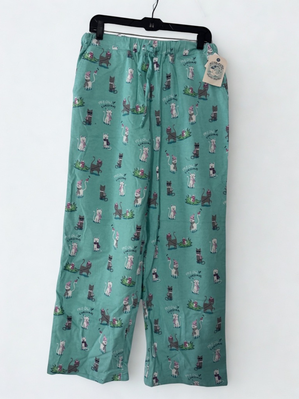 munki munki Teal Christmas Cat Print Pajama Pants ‘Meow-y Christmas’